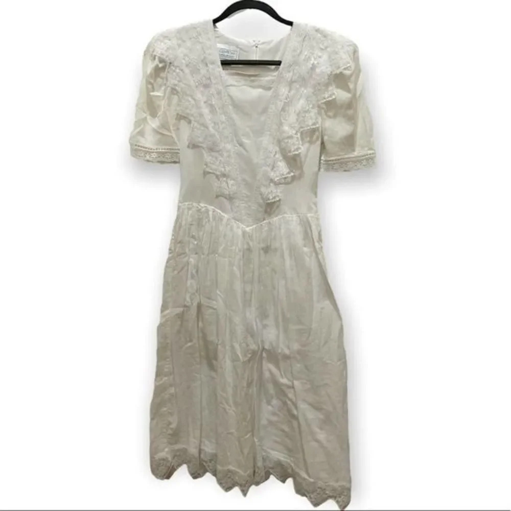 GUNNE SAX Jessica McClintock Vintage 1980s White Prairie Dress Size 7 Cottage